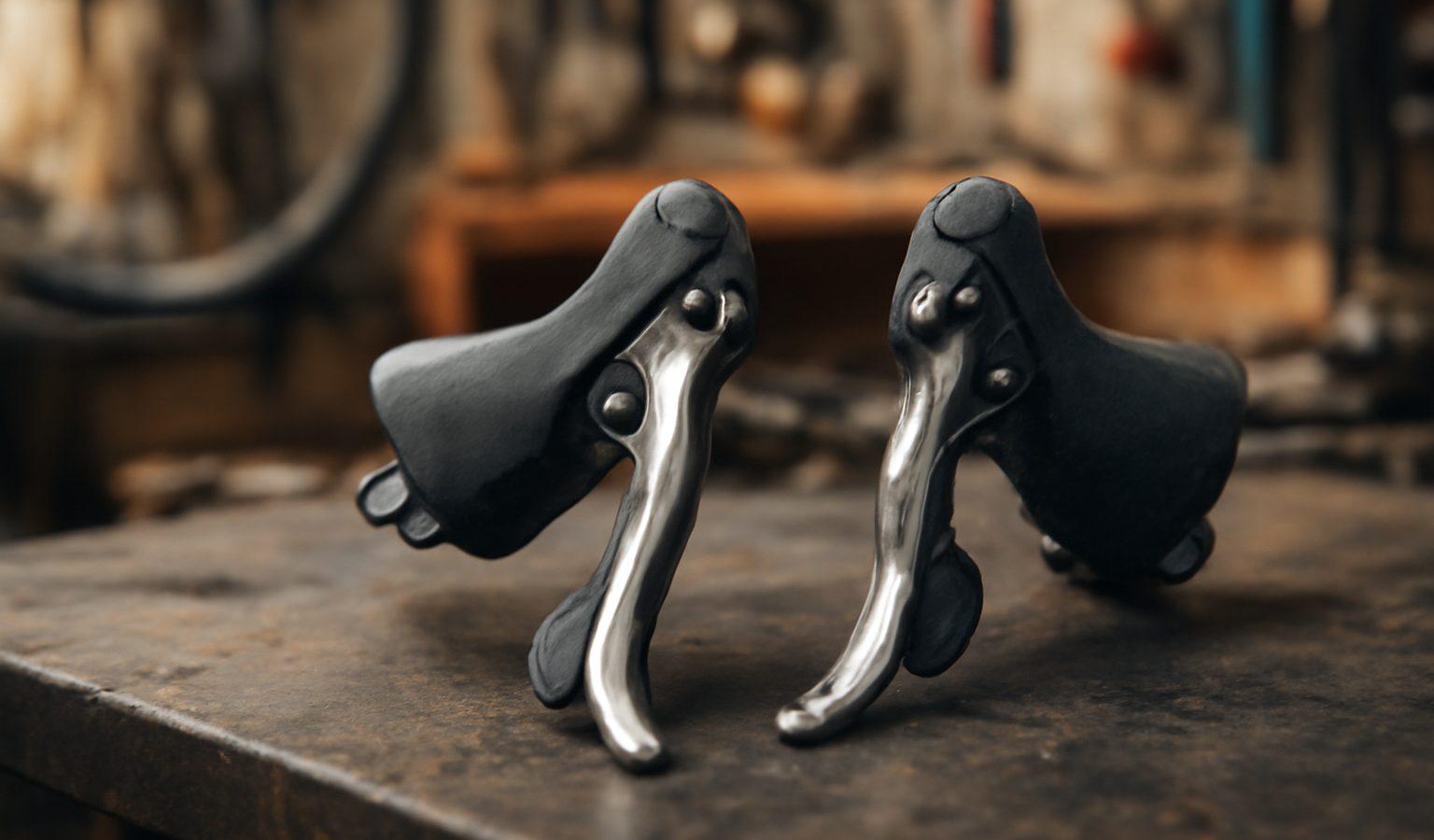leviers de frein et dérailleur en atelier