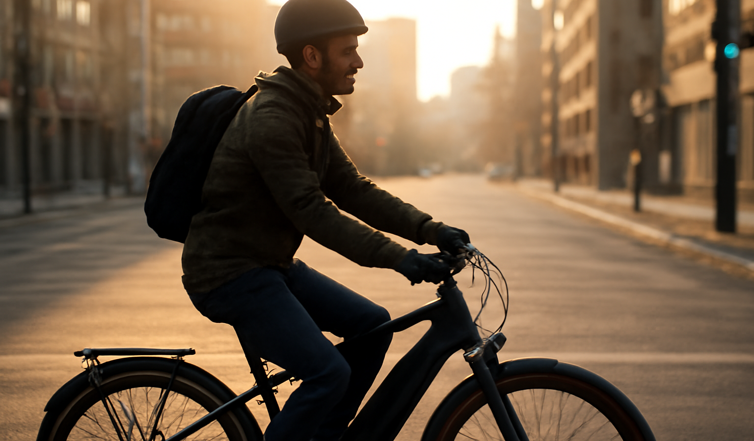 cycliste urbain sur vélo électrique le matin