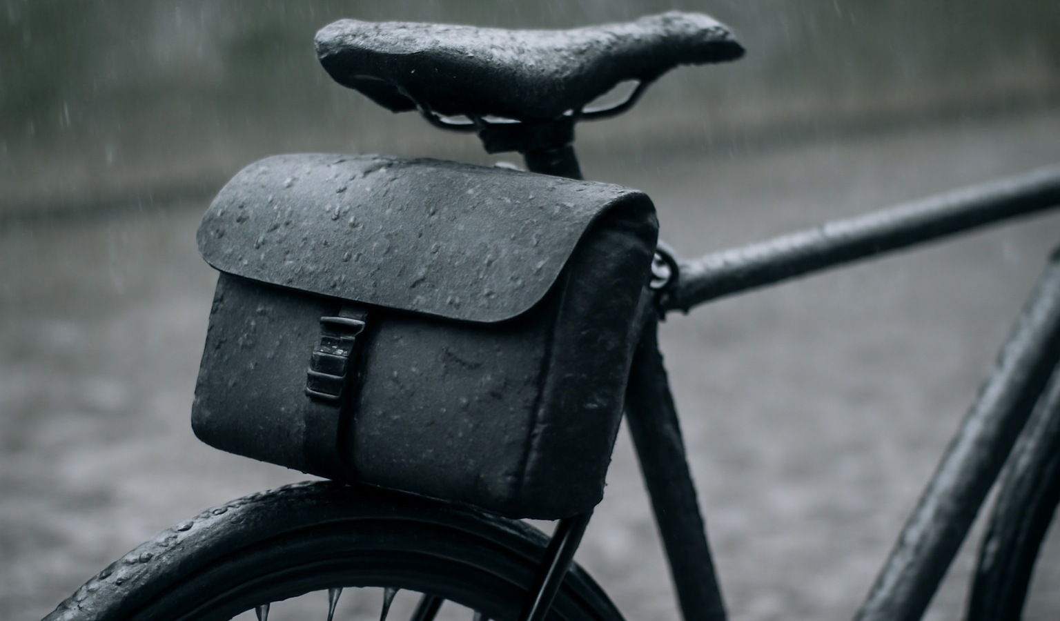 sacoche de velo accrochee sous pluie legere
