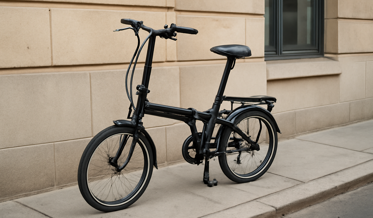 velo pliant range sur trottoir urbain