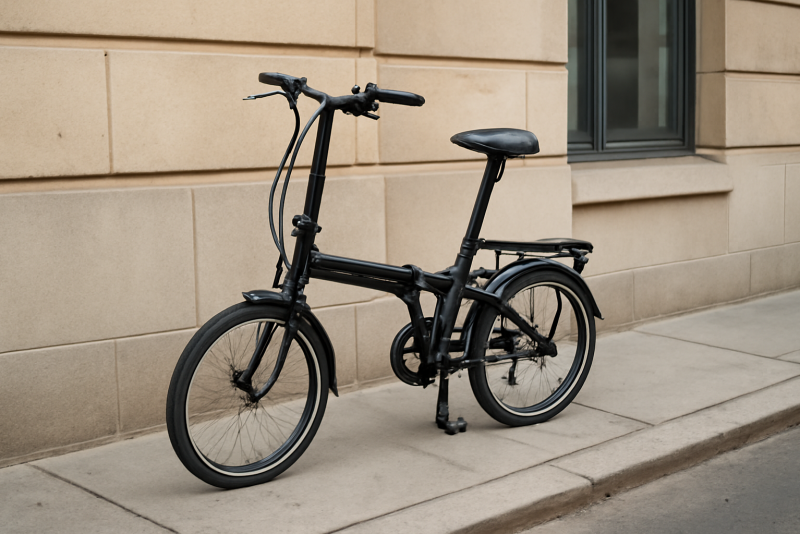 velo pliant range sur trottoir urbain