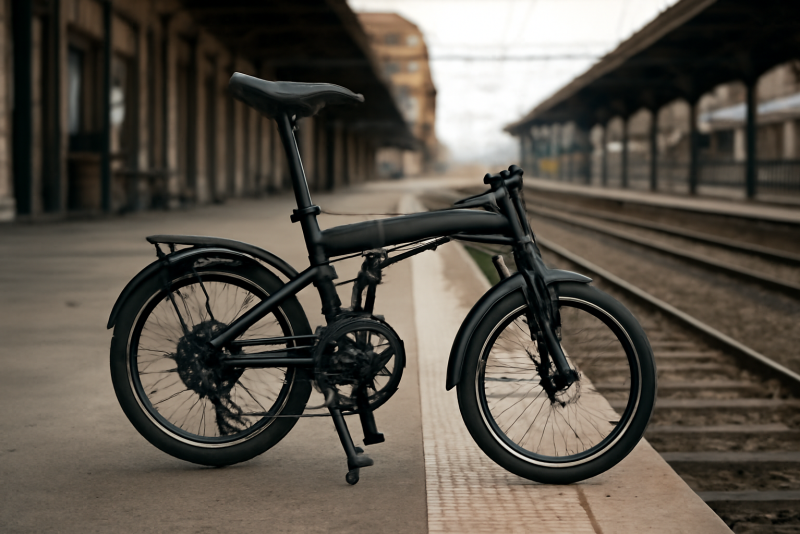 velo pliant replie sur quai de gare