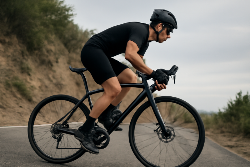 cycliste grimpant une côte transmission visible