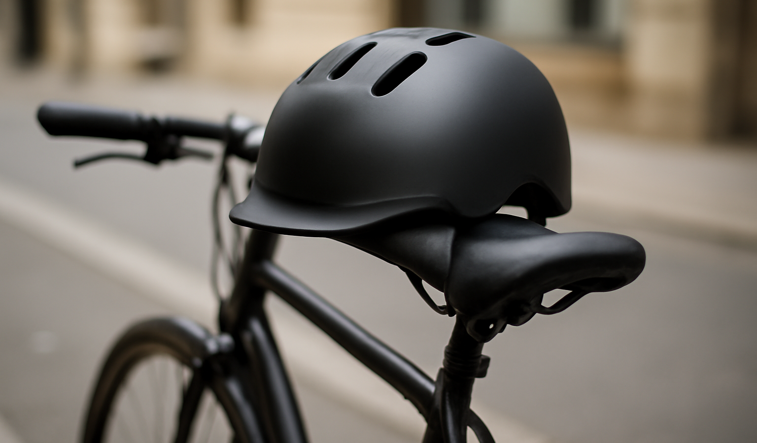casque pose sur selle de velo urbain