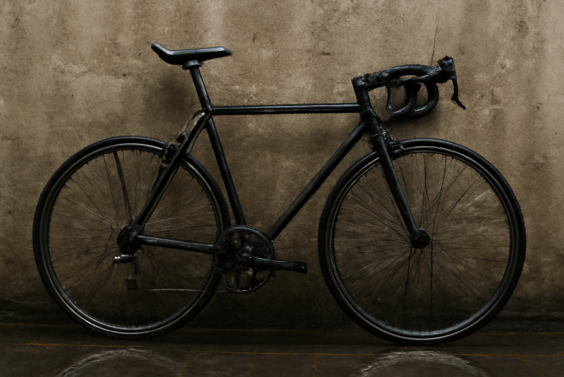 vélo humide appuyé contre un mur