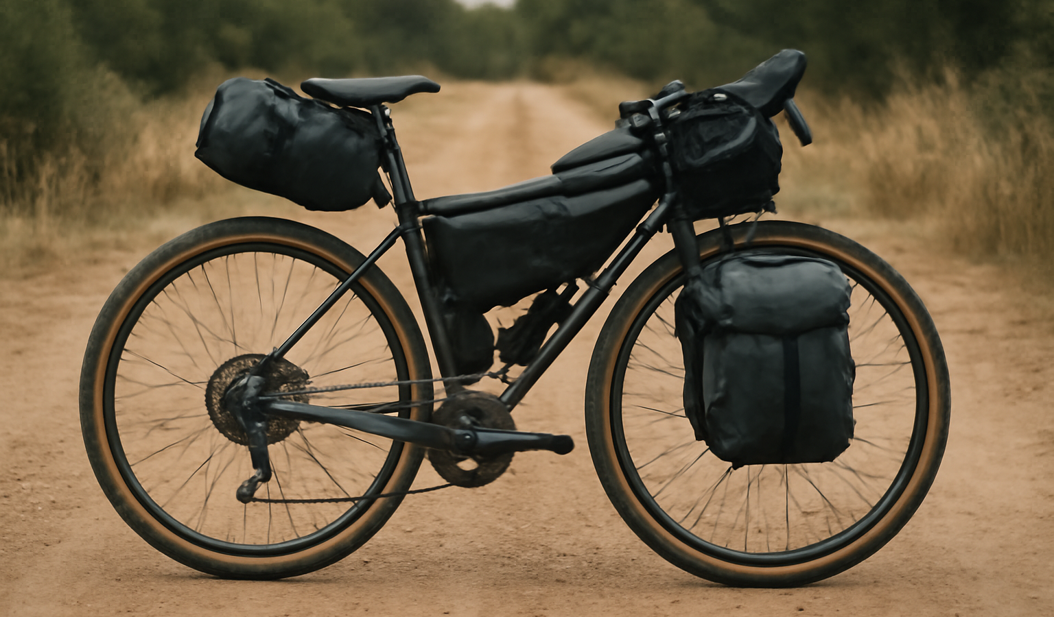 velo gravel charge pour voyage sur chemin