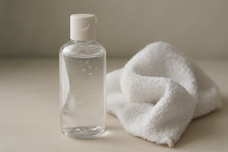 bouteille de lubrifiant pres d'un chiffon