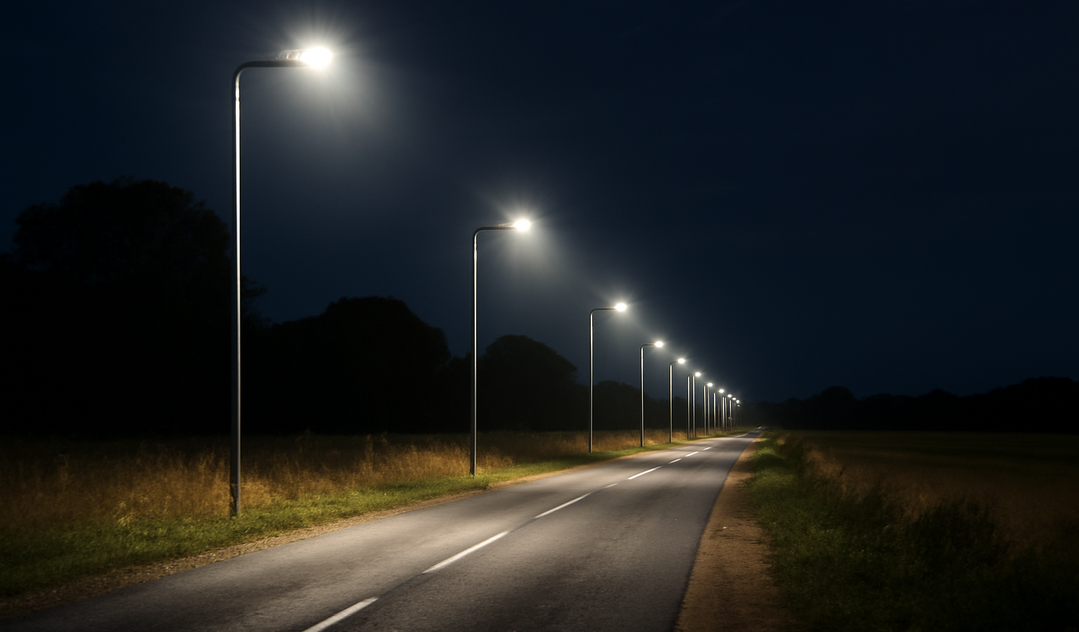 lampes puissantes éclairant une route de campagne
