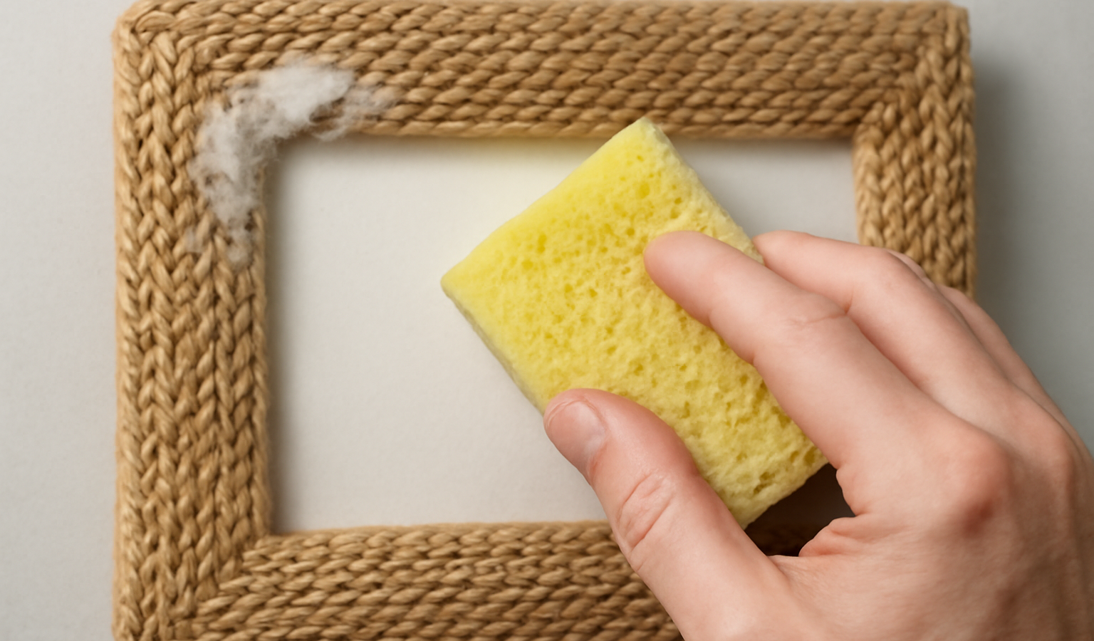 éponge douce nettoyant un cadre en fibre
