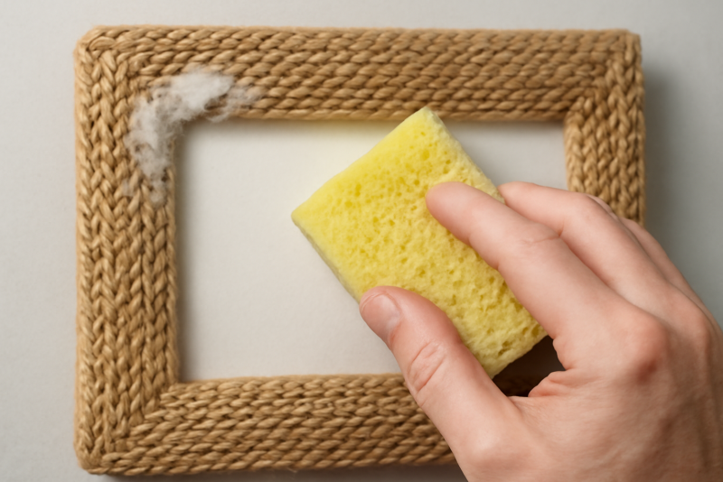 éponge douce nettoyant un cadre en fibre