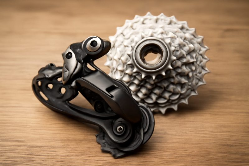 transmission de vélo propre posée sur table
