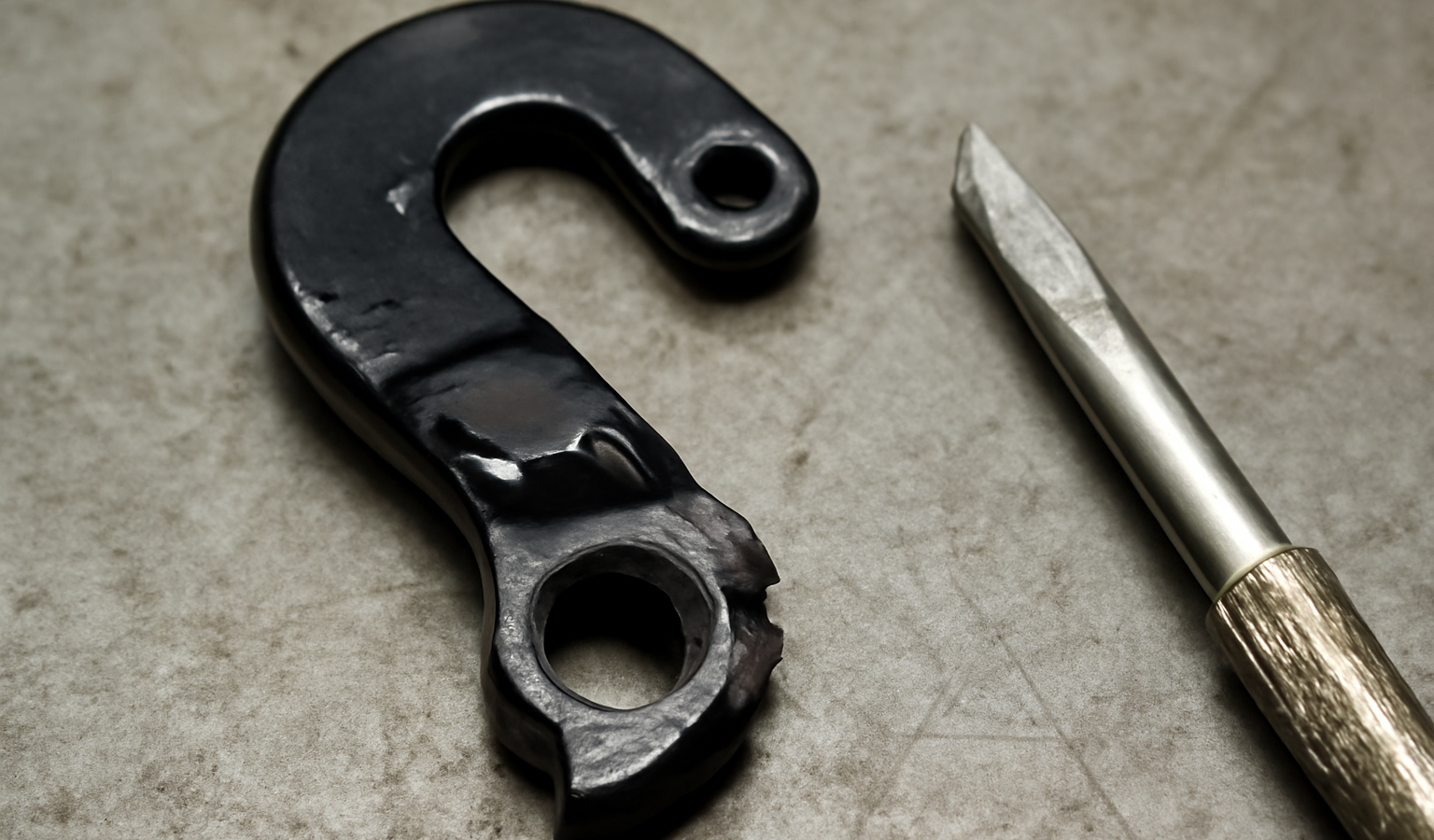 patte de dérailleur endommagée près d'un outil