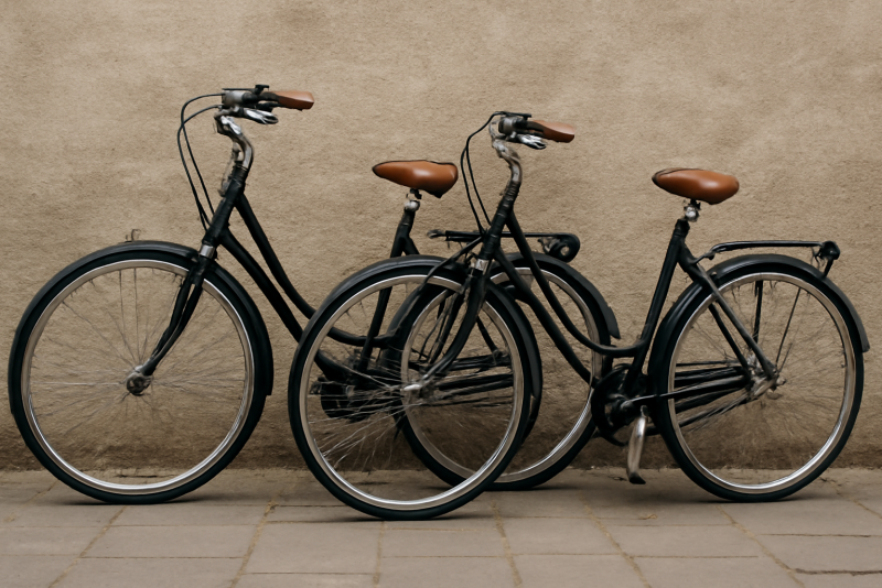 deux vélos de ville posés côte à côte