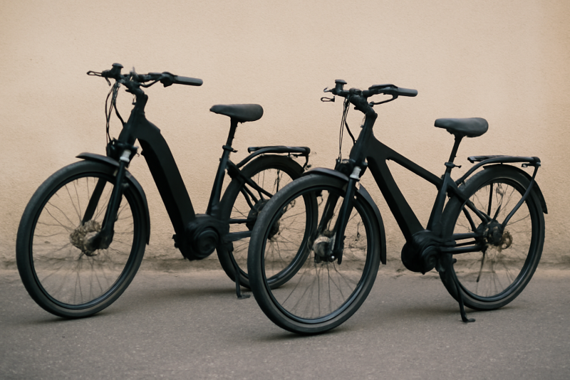 deux vélos électriques posés côte à côte