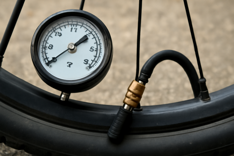 manomètre mesurant pression sur valve tubeless