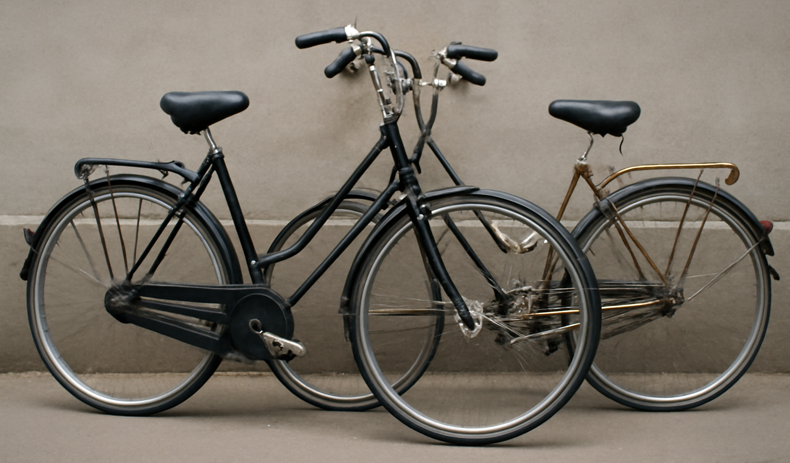 deux velos appuyes cote a cote