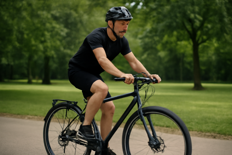 cycliste testant un VTC en parc