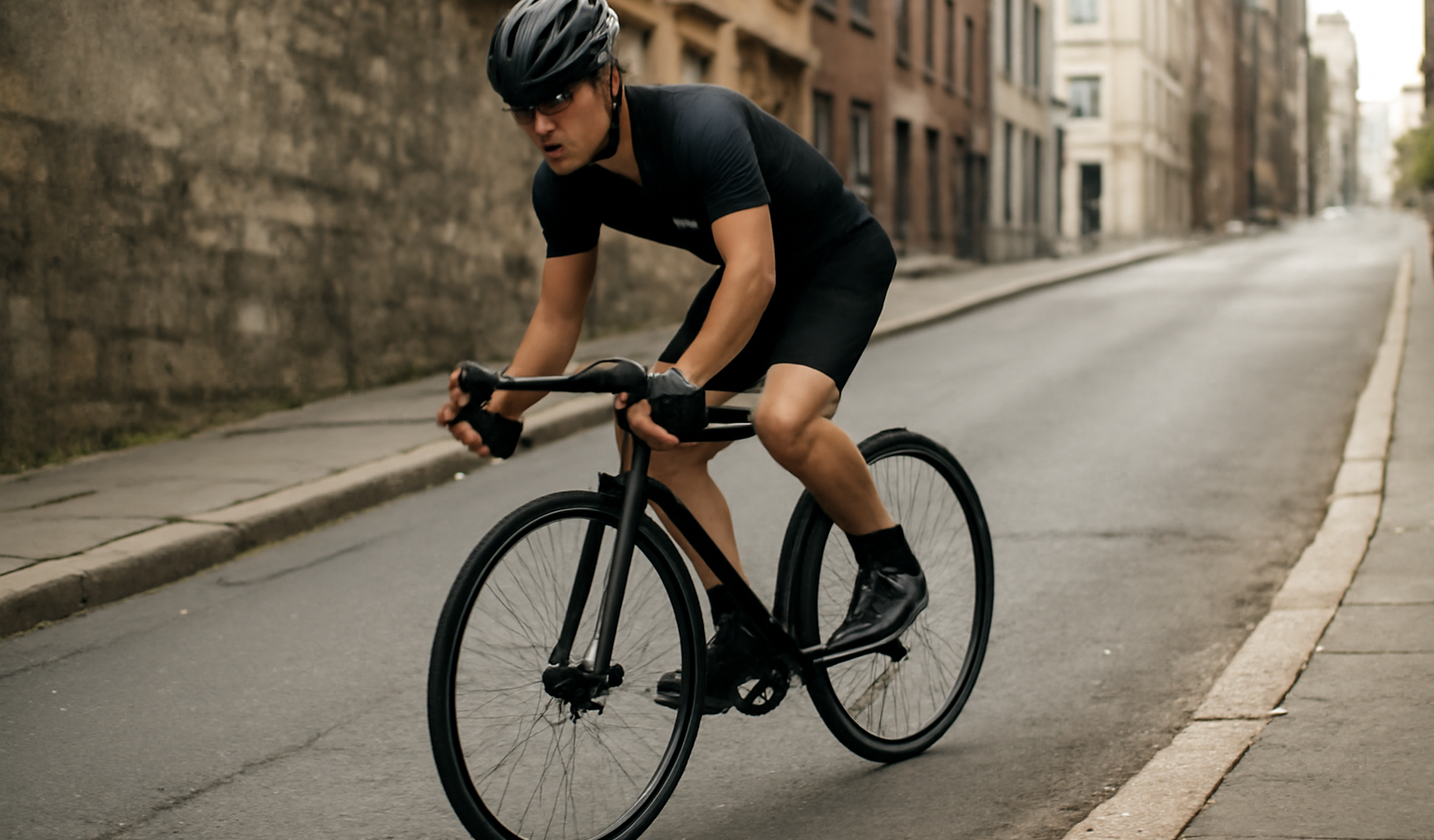 cycliste montant une pente en ville