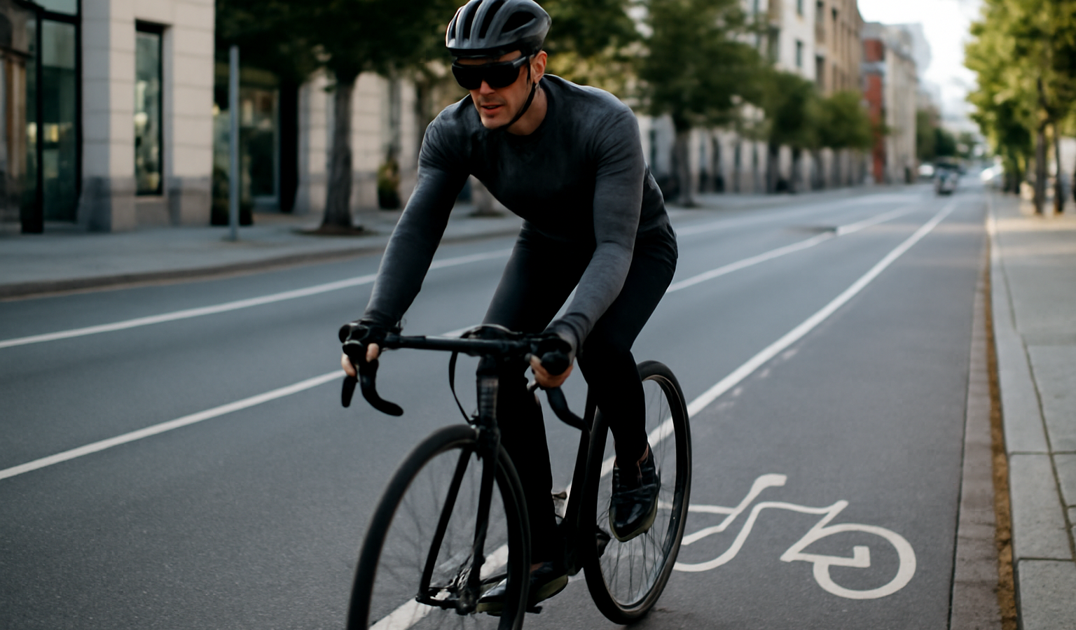 cycliste roulant en ville sur piste cyclable