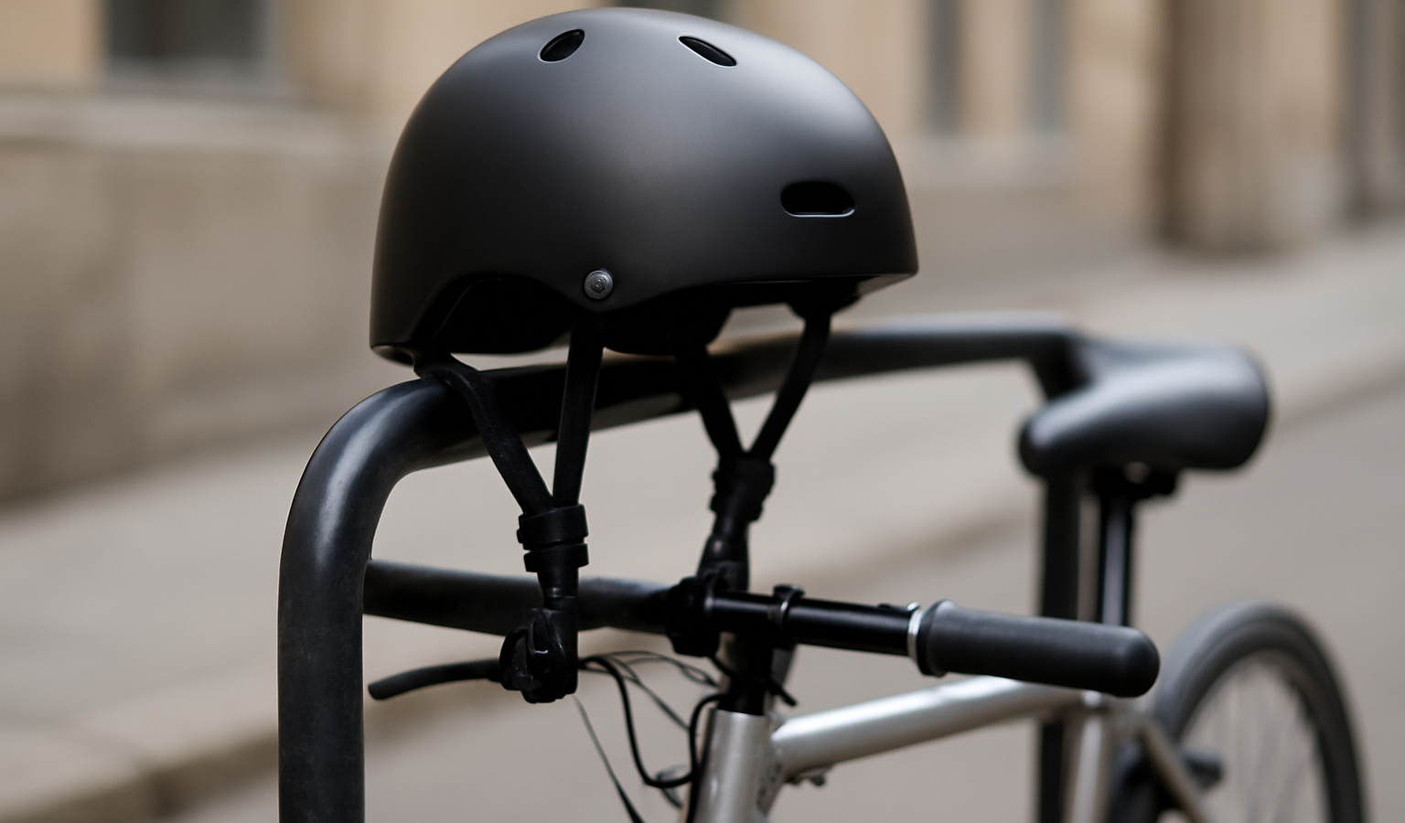 casque posé sur porte-vélo urbain