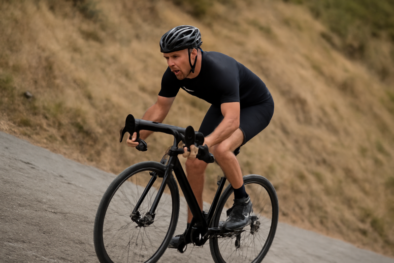 cycliste montant une pente raide