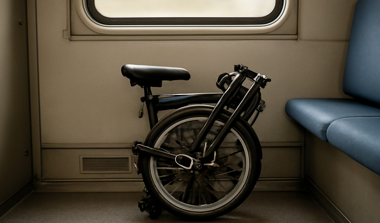 vélo pliant plié dans un wagon de train