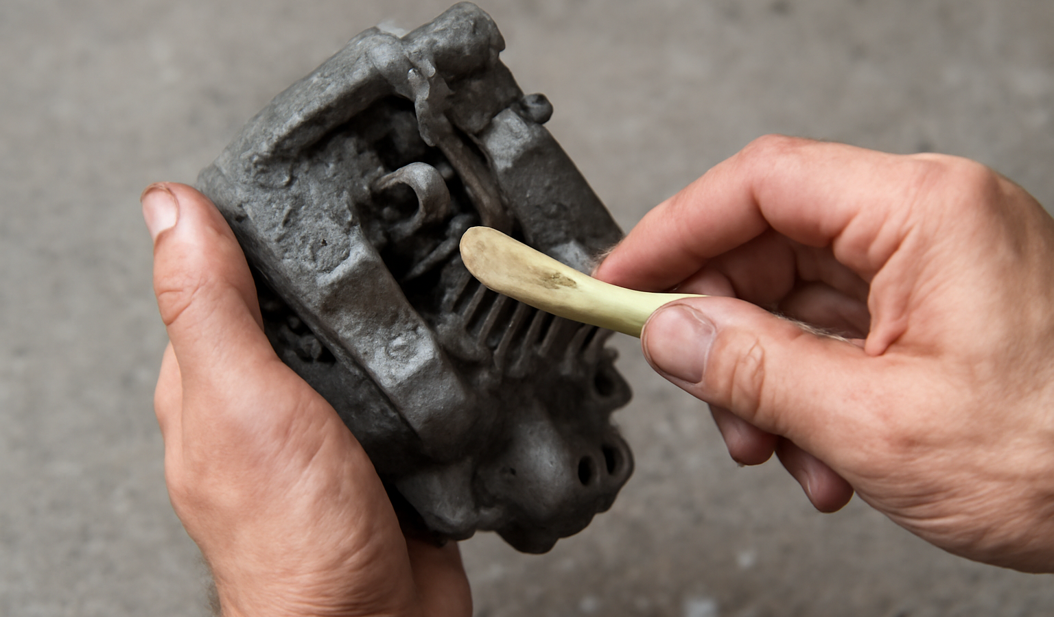 mains nettoyant un etrier de frein