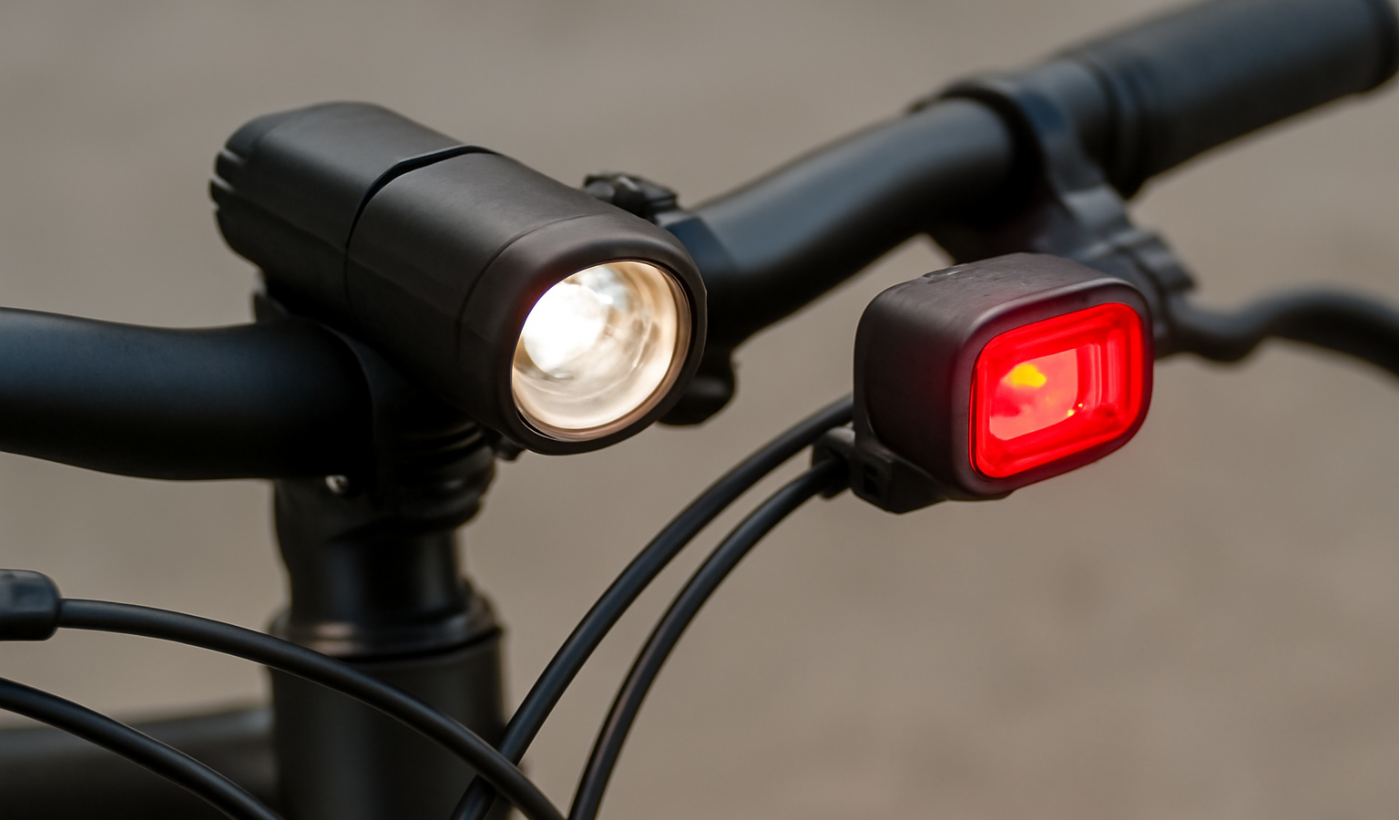 lampes avant et arriere fixees sur guidon