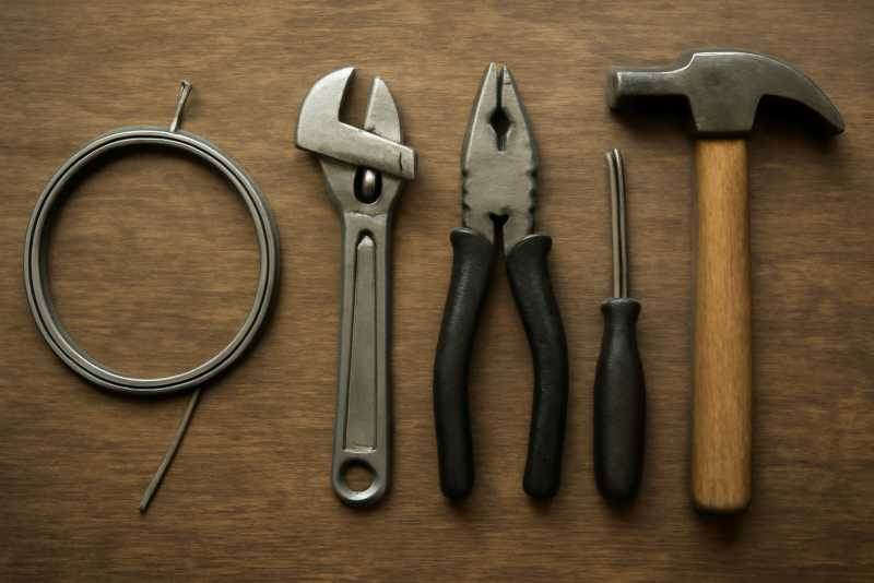 outils alignes pres d un cable de frein