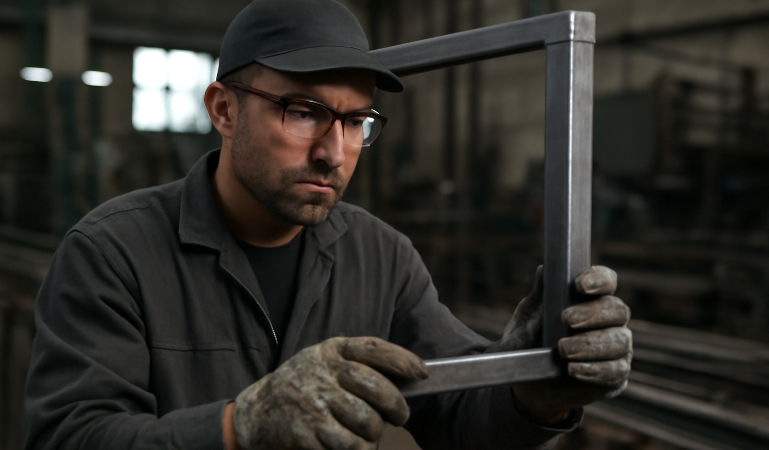 atelier vérifiant un cadre en acier