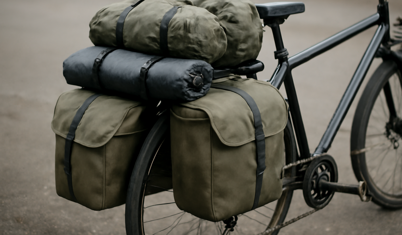 sacoches accrochées à porte-bagages chargé