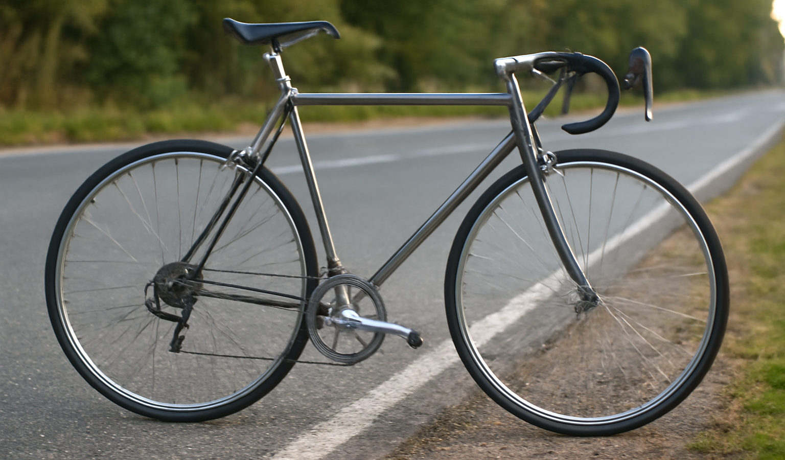 vélo acier posé sur bord de route