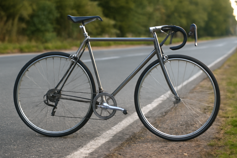 vélo acier posé sur bord de route