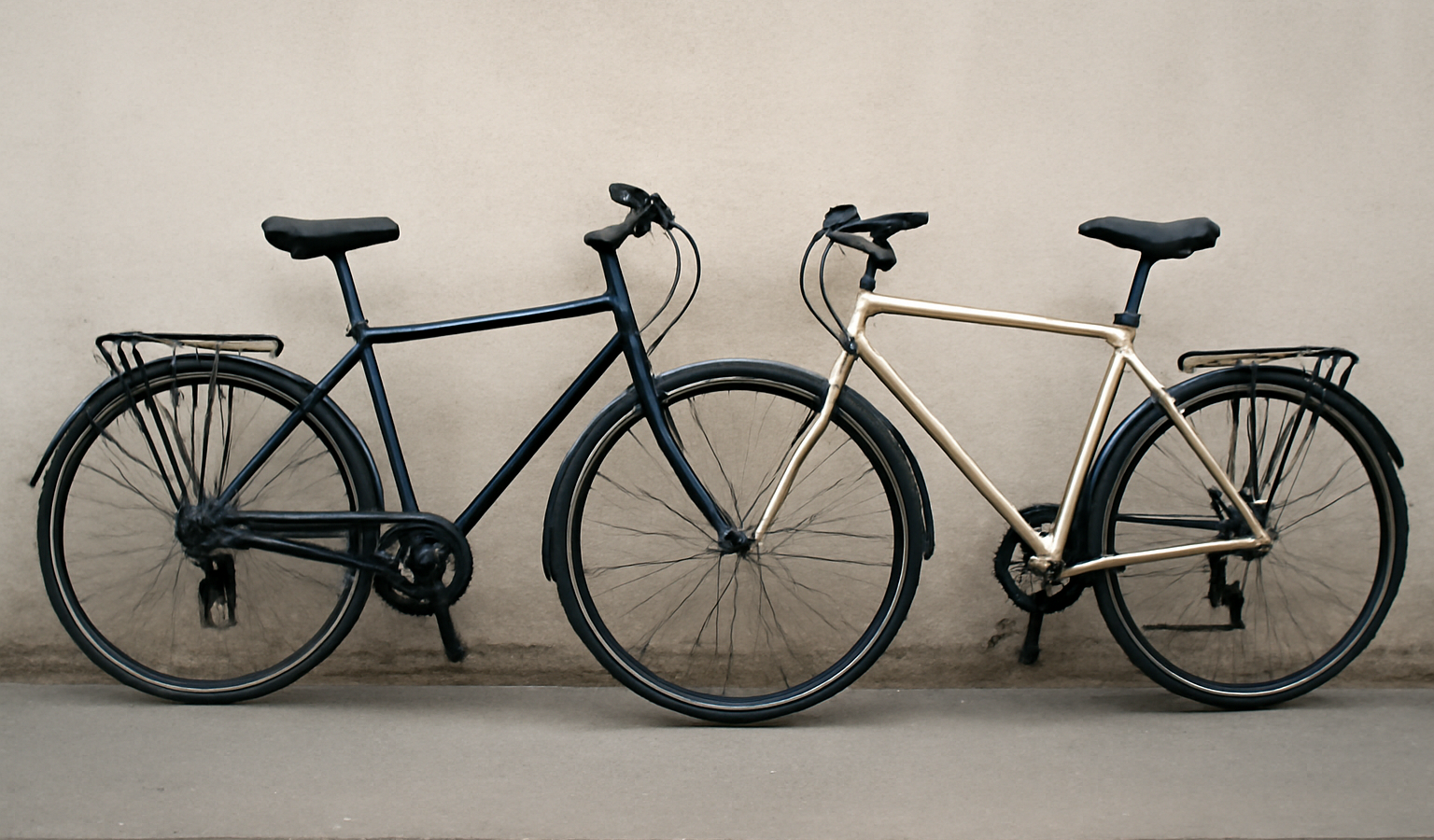 deux velos urbains appuyes cote a cote