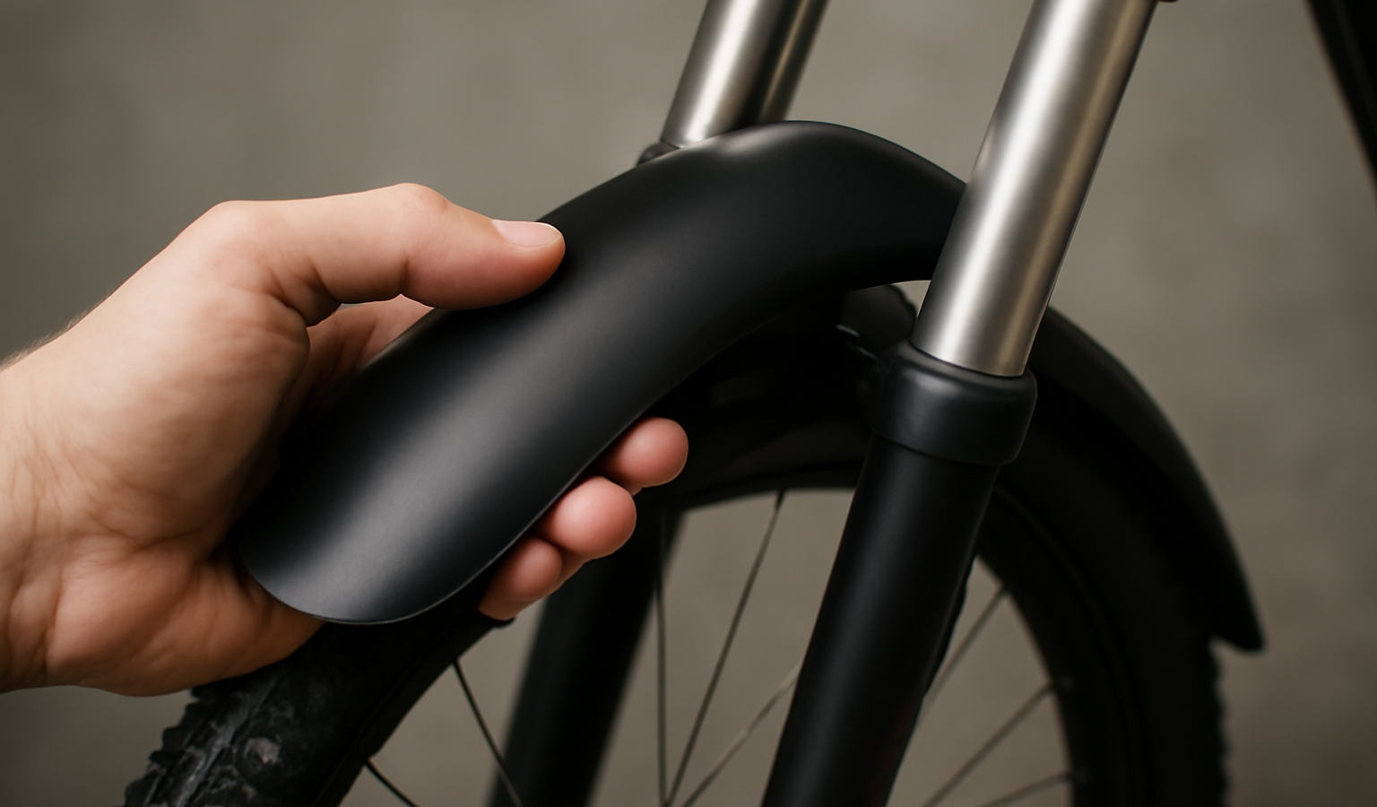 main fixant un garde-boue sur fourche