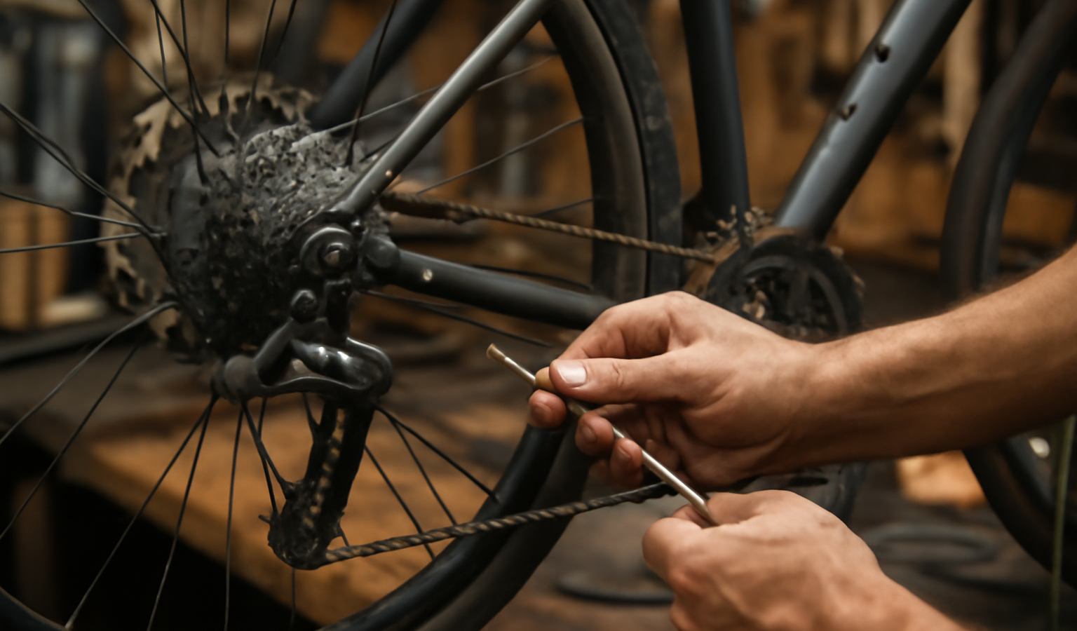 atelier ajustant un dérailleur de vélo