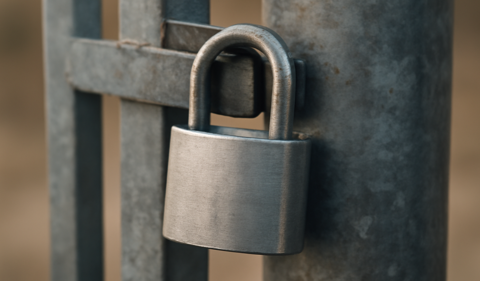 cadenas attaché à cadre acier contre poteau