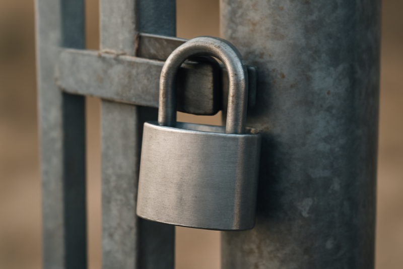 cadenas attaché à cadre acier contre poteau
