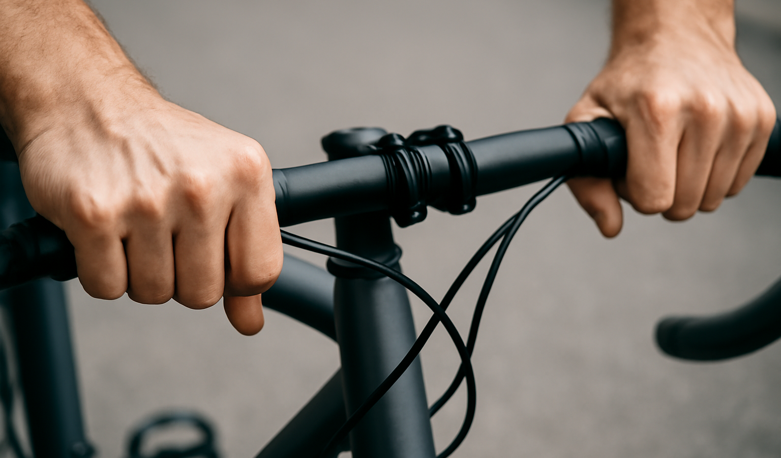 mains contrôlant tête de direction sur vélo