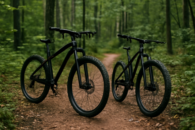 deux VTT sur sentier boisé
