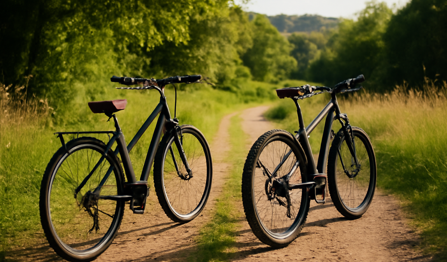 deux vélos sur chemin de randonnée