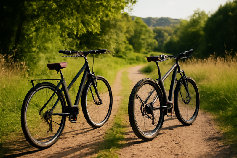 deux vélos sur chemin de randonnée