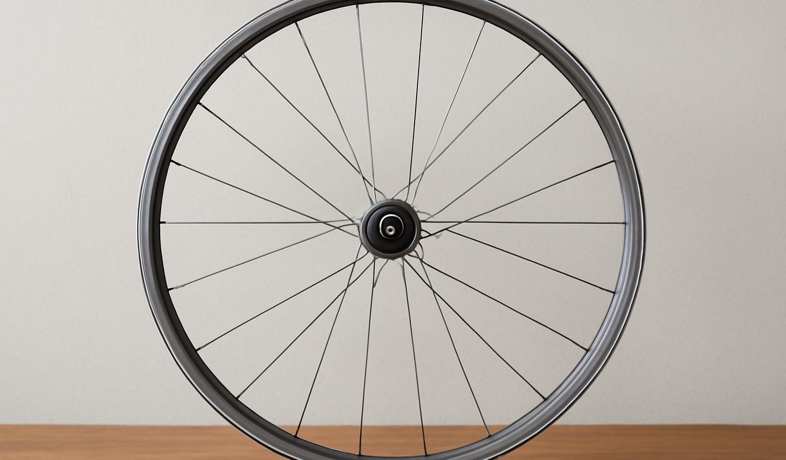 roue posée sur table avec rayon neuf