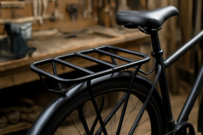 porte-bagages fixé sur vélo en atelier